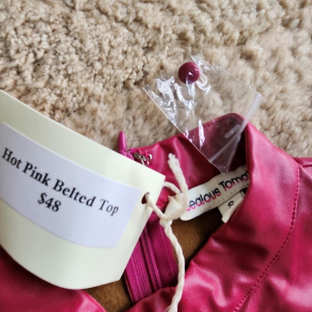 Jealous Tomato Pink Belted Top with Lining & Zippered Back - Picture 16 of 16